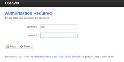 LuCI login screen